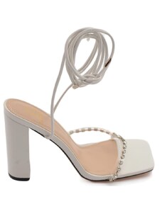 Malu Shoes Sandalo donna gioiello open toe bianco intrecciato tacco doppio 10 strass luccicanti cerimonia lacci alla caviglia