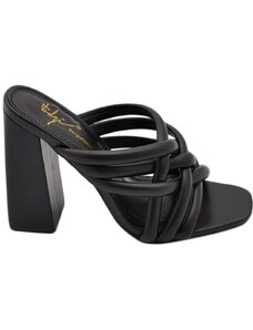 Malu Shoes Sandalo donna nero mules sabot con tacco largo comodo 12 fasce effetto intrecciato moda estate