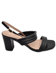Malu Shoes Sandalo donna nero sabot con tacco largo comodo 5 cm doppia fascia effetto imbottito moda estate
