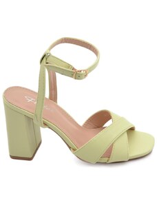 Malu Shoes Sandalo donna verde con tacco comodo largo 6 cm fasce comode intrecciate cinturino alla caviglia cerimonia evento