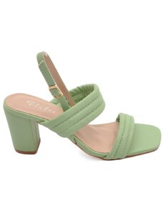 Malu Shoes Sandalo donna verde sabot con tacco largo comodo 5 cm doppia fascia effetto imbottito moda estate