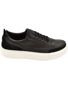 Malu Shoes Scarpe sneakers basse uomo nere in vera pelle fondo gomma run extra bianca moda streetwear made in Italy