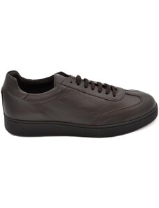 Malu Shoes Sneakers bassa uomo classico sportivo comfort in vera pelle bottolato marrone suola comoda memory pieghevole business