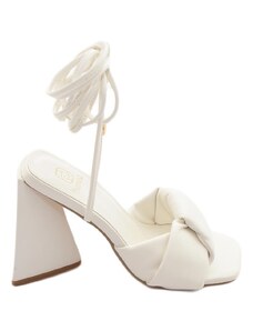 Malu Shoes Sandali donna mules pantofoline sabot bianco ntrecciato con tacco largo asimmetrico alto 10 lacci alla caviglia moda