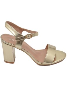Malu Shoes Scarpe sandalo oro donna con tacco 6 cm basso comodo basic con fascia morbida e cinturino alla caviglia open toe
