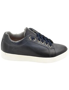 Malu Shoes Scarpe sneakers basse uomo blu in vera pelle fondo gomma run extra bianca moda streetwear made in Italy