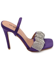 Malu Shoes Sandalo gioiello viola donna tacco 10 fascia arricciata di strass luccicanti cerimonia evento cinturino frontale
