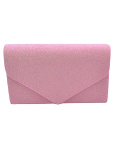 Malu Shoes Pochette donna rettangolare a forma di lettera busta in pu rosa satinato glitter catena linea basic made in italy