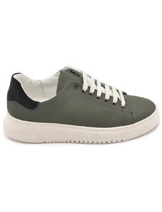 Malu Shoes Sneakers uomo bassa vera pelle gommata verde bicolore con fondo alto bianco moda comode fatte a mano in italia