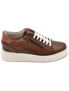 Malu Shoes Sneakers uomo bassa vera pelle marrone fortino cuoio zip fondo alto gomma 4,5 bianco moda comode fatte a mano in italia
