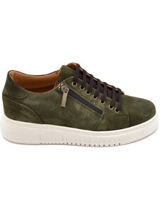 Malu Shoes Sneakers uomo bassa vera pelle scamosciata verde con zip fondo alto gomma 4,5 bianco moda comode fatte a mano in italia