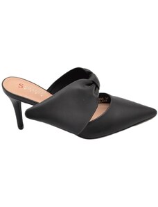 Malu Shoes Decollete' donna tacco sottile 7 comfort nero in raso con fiocco open toe morbido moda glamour evento