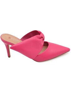 Malu Shoes Decollete' donna tacco sottile 7 comfort fucsia in raso con fiocco open toe morbido moda glamour evento
