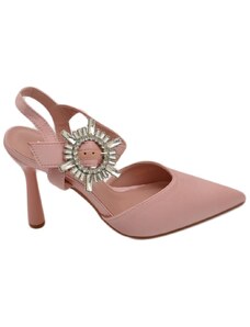 Malu Shoes Decollete' scarpadonna gioiello in raso rosa cipria applicazione spilla cinturino alla caviglia tacco a spillo 10 comode