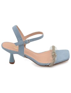 Malu Shoes Sandalo gioiello donna azzurro tacco 5 cm fascia polvere di strass luccicanti cerimonia nodo cinturino alla caviglia