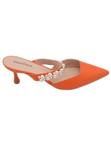 Malu Shoes Decollete mules slingback arancione con fascia di perline sul dorso tacco a spillo comodo 5 cm moda