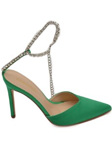 Malu Shoes Decollete' donna gioiello elegante in ecopelle verde con tacco a spillo 120 cinturino gioiello scintillante effetto nudo