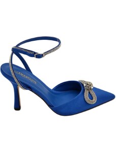 Malu Shoes Decollete' donna gioiello elegante fiocco strass in raso blu Royal tacco a spillo 120 e cinturino scintillante moda