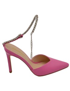 Malu Shoes Decollete' donna gioiello elegante in ecopelle rosa fucs tacco a spillo 120 cinturino gioiello scintillante effetto nudo