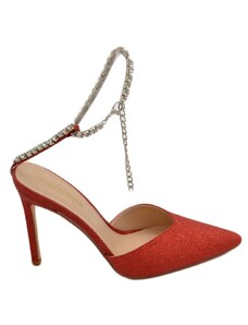 Malu Shoes Decollete' donna gioiello elegante in glitter rosso con tacco a spillo 120 cinturino gioiello scintillante effetto nudo