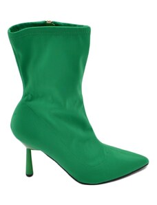 Malu Shoes Tronchetto stivaletto verde bosco donna in lycra effetto calzino con tacco a spillo 10 aderente con zip a punta