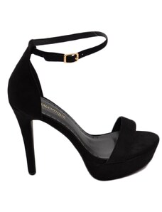 Malu Shoes Sandali donna con tacco alto a spillo 15 cm e plateau 5 cm cinturino alla caviglia in camoscio nero