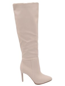 Malu Shoes Stivale alto donna beige in ecopelle effetto calzino con tacco a spillo sottile 12cm aderente con zip e punta moda