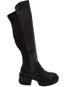 Malu Shoes Stivali donna alto punta tonda nero gambale aderente elasticizzato alto sopra al ginocchio tacco 4 plateau zip curvy
