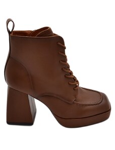 Malu Shoes Tronchetto donna platform marrone punta quadrata con stringhe zip laterale tacco grosso 10 e plateau 3 cm