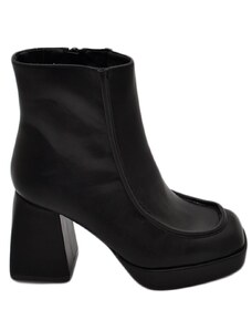 Malu Shoes Tronchetto donna platform nero punta quadrata con bordo in rilievo zip laterale tacco grosso 10 e plateau 3 cm
