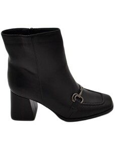 Malu Shoes Stivaletti alti tronchetti donna nero a punta quadrato tacco quadrato con morsetto argento zip moda glamour tendenza
