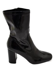 Malu Shoes Stivaletti alti donna nero lucido a punta tonda tacco quadrato taglio simmetrico zip moda glamour tendenza
