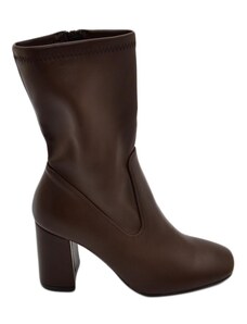 Malu Shoes Stivaletti alti donna pelle marrone a punta tonda tacco quadrato taglio simmetrico zip moda glamour tendenza