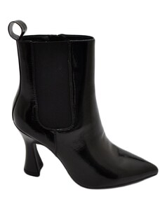 Malu Shoes Tronchetto stivaletto chelsea nero lucido a punta donna con tacco comodo 6 cm elastico laterale e zip alla caviglia