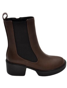 Malu Shoes Stivale basso donna platform chelsea boots marrone con fondo alto zip elastico laterale tinta moda tendenza comodo