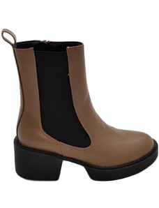 Malu Shoes Stivale basso donna platform chelsea boots beige con fondo alto zip elastico laterale tinta moda tendenza comodo