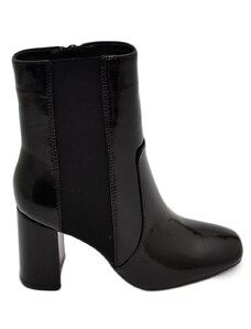 Malu Shoes Scarpe stivaletto donna tronchetto chelsea nero lucido con elastico laterale punta rotonda tacco largo comodo 6 cm zip