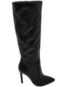 Malu Shoes Stivali alti donna al ginocchio in pelle nero a punta tacco a spillo 12 cm zip lunga aderente moda linea Basic