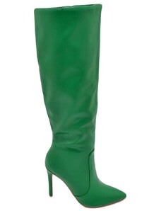 Malu Shoes Stivali alti donna al ginocchio in pelle verde bosco a punta tacco a spillo 12 cm zip lunga aderente moda linea Basic