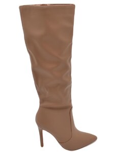 Malu Shoes Stivali alti donna al ginocchio in pelle beige nude a punta tacco a spillo 12 cm zip lunga aderente moda linea Basic