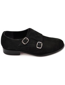Malu Shoes Scarpe uomo doppia fibbia eleganti vera pelle scamosciata nera suola vero cuoio con antiscivolo handmade in italy