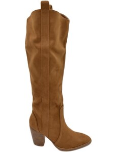 Corina Stivali camperos donna in camoscio cuoio altezza ginocchio lisci con tacco Texano legno 7 cm western moda zip