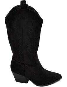 Malu Shoes Stivali donna camperos texani stile western nero fantasia laser su pelle scamosciata tinta unita altezza polpaccio