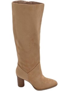 Corina Stivali camperos donna in camoscio cuoio altezza ginocchio lisci con tacco Texano legno 7 cm rotondo moda zip