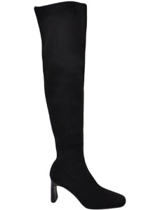 Corina Stivali alti donna sopra al ginocchio in tessuto nero a punta quadrata tacco 6 cm zip aderente effetto calzino Basic