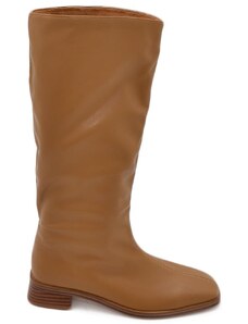 Corina Stivali donna a punta quadrata beige liscio gambale morbido al ginocchio tacco quadrato basso 3 cm moda con zip
