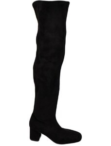 Corina Stivale donna a punta quadrata alto in camoscio nero sopra al ginocchio con tacco quadrato basso 5 cm morbido con zip