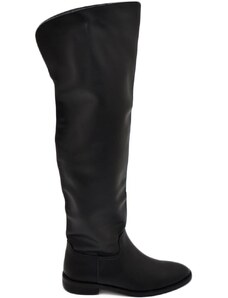 Corina Stivali donna alto a punta tonda nero liscio gambale morbido sopra al ginocchio tacco quadrato basso 2 cm moda con zip