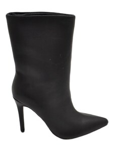 Malu Shoes Stivale tronchetto donna in ecopelle nera punta meta' polpaccio tacco spillo sottile 12 cm zip morbido Basic
