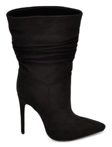 Malu Shoes Tronchetti donna a punta alto meta' polpaccio arricciato in camoscio nero liscio tacco a spillo 12 cm morbido con zip